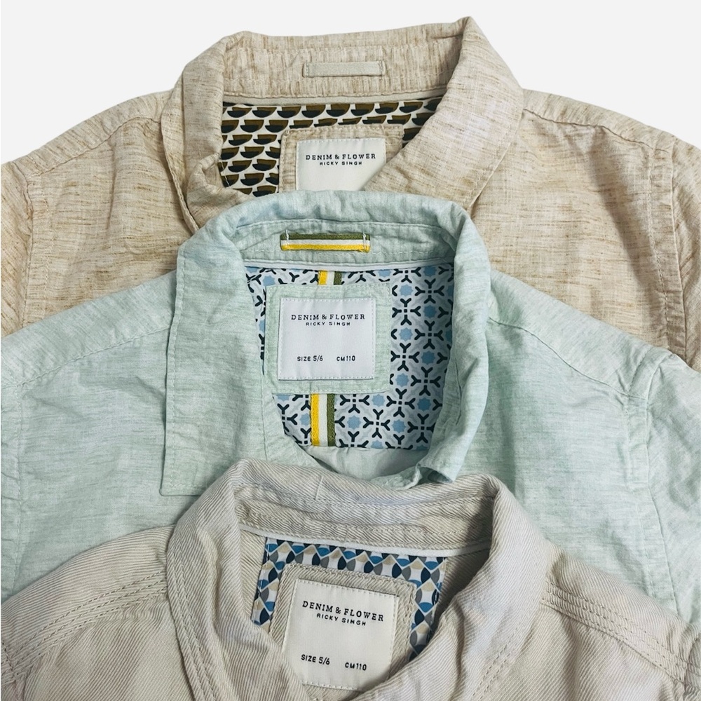 Short-Sleeve Button-Up Shirt - Light Beige Mint Green